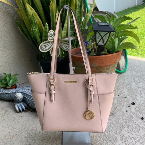 Michael Kors Charlotte Soft Pink Gold Tone Leather Shoulder Purse Bag - Picture 1 of 13